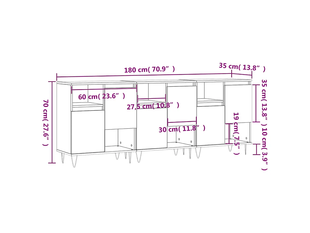 Buffets 3 pcs Sonoma gris Bois d'ingénierie