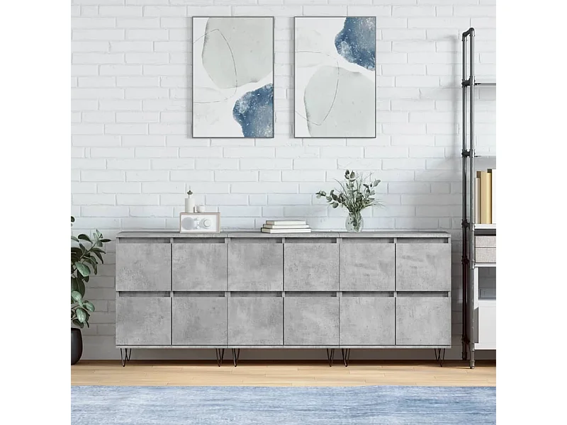 Buffets 3 pcs gris béton bois d'ingénierie