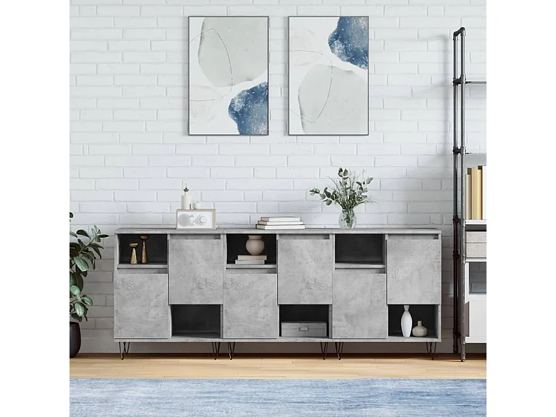 Buffets 3 pcs gris béton bois d'ingénierie