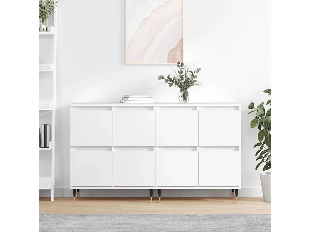 Buffets 2 pcs blanc brillant bois d'ingénierie