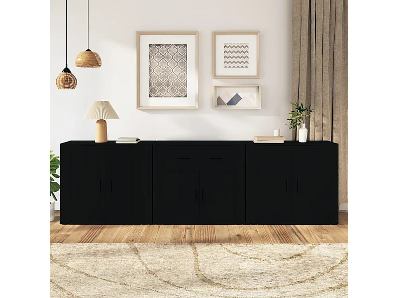 Buffets 3 pcs noir bois d'ingénierie