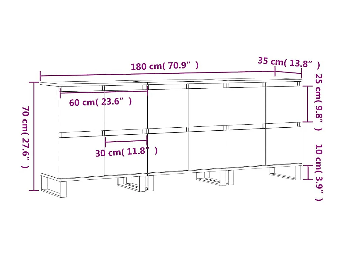 Buffets 3 pcs gris béton bois d'ingénierie