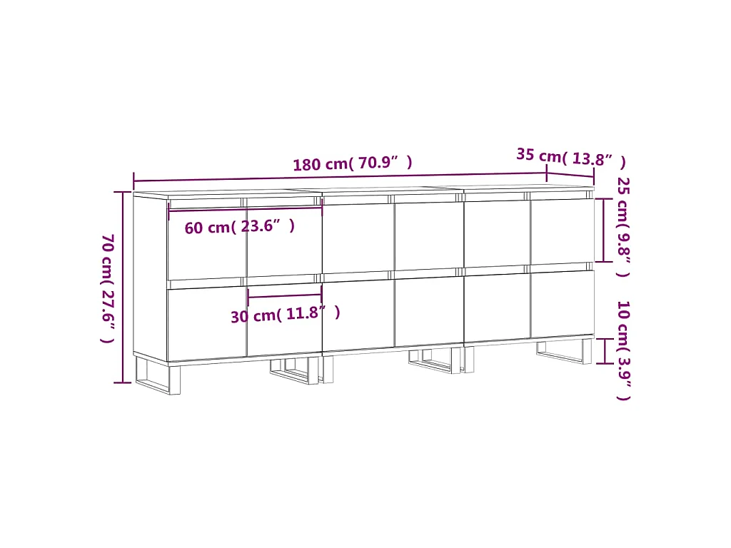 Aparadores 3 pcs derivados de madeira cinzento cimento