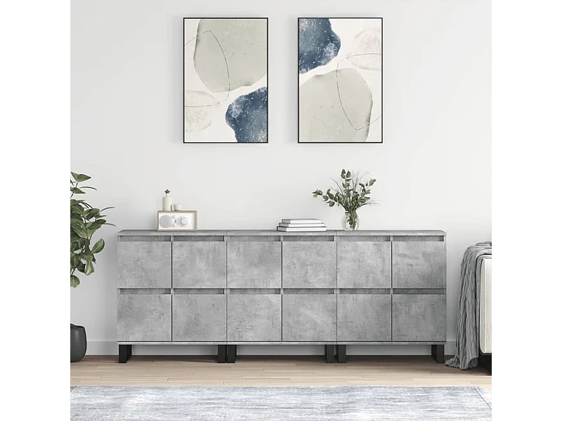 Credenze 3 pz Grigio Cemento in Legno Multistrato