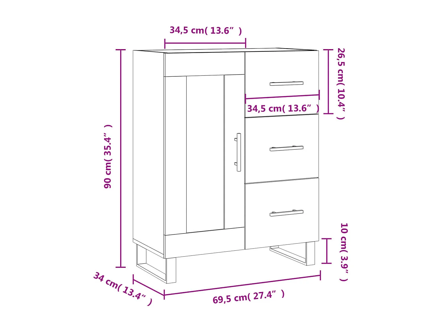 Buffet chêne fumé 69,5x34x90 cm bois d'ingénierie
