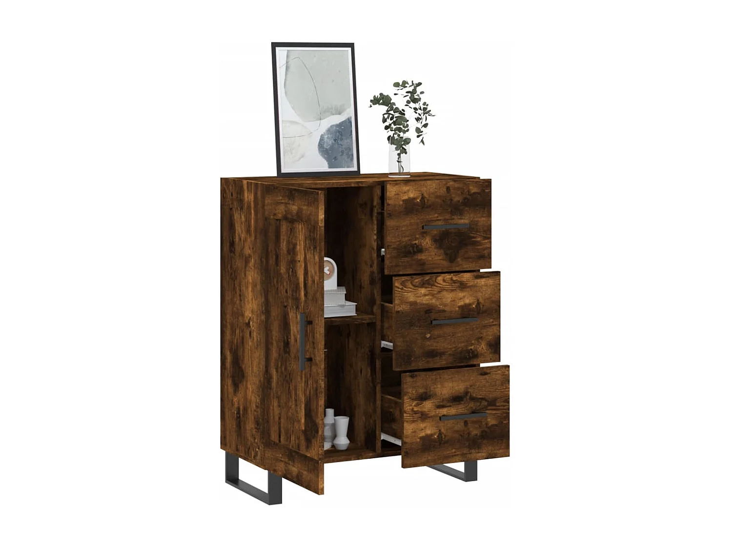 Dressoir 69,5x34x90 cm bewerkt hout gerookt eikenkleurig