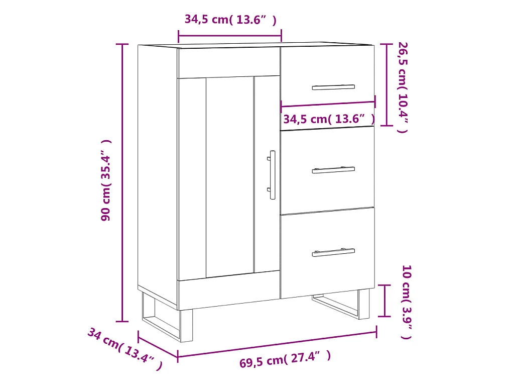 Sideboard Räuchereiche 69,5x34x90 cm Holzwerkstoff