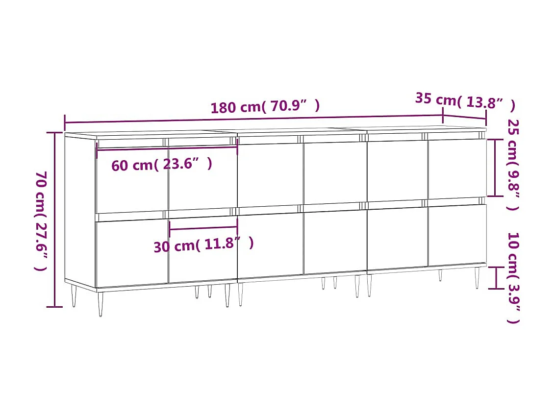 Credenze 3 pz Rovere Sonoma in Legno Multistrato