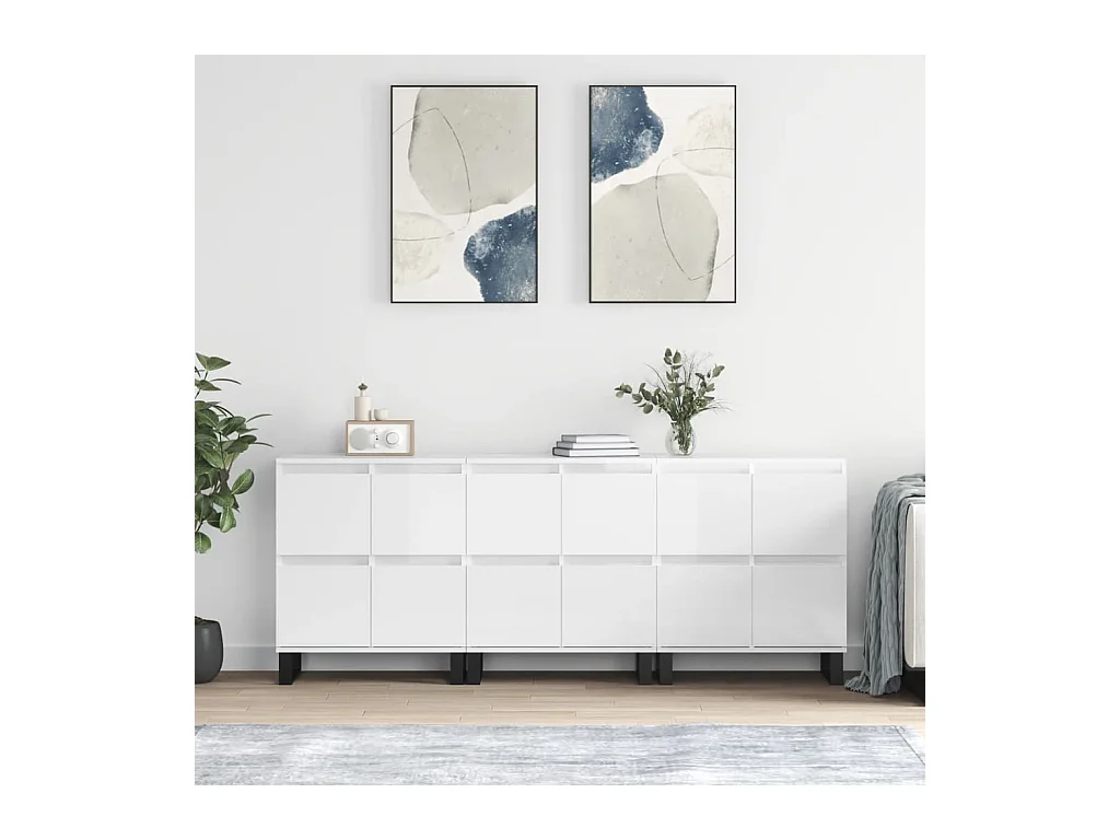Buffets 3 pcs blanc brillant bois d'ingénierie