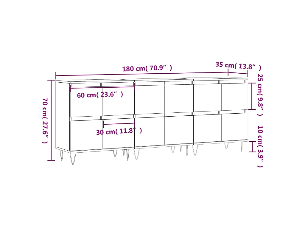 Buffets 3 pcs Chêne sonoma Bois d'ingénierie