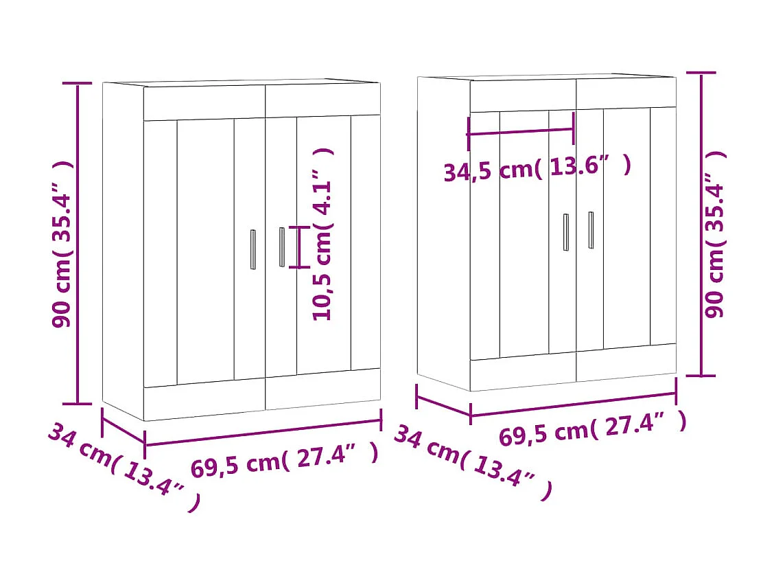 Armarios de pared 2 uds madera de ingeniería gris hormigón