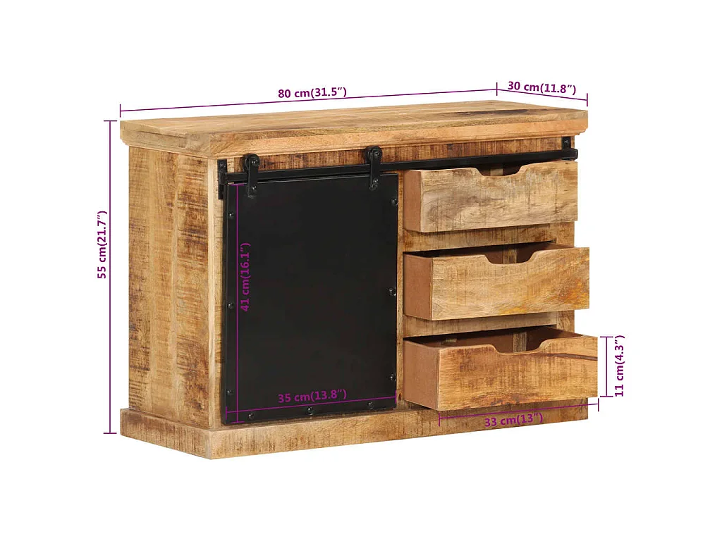 Buffet 80x30x55 cm bois de manguier brut massif