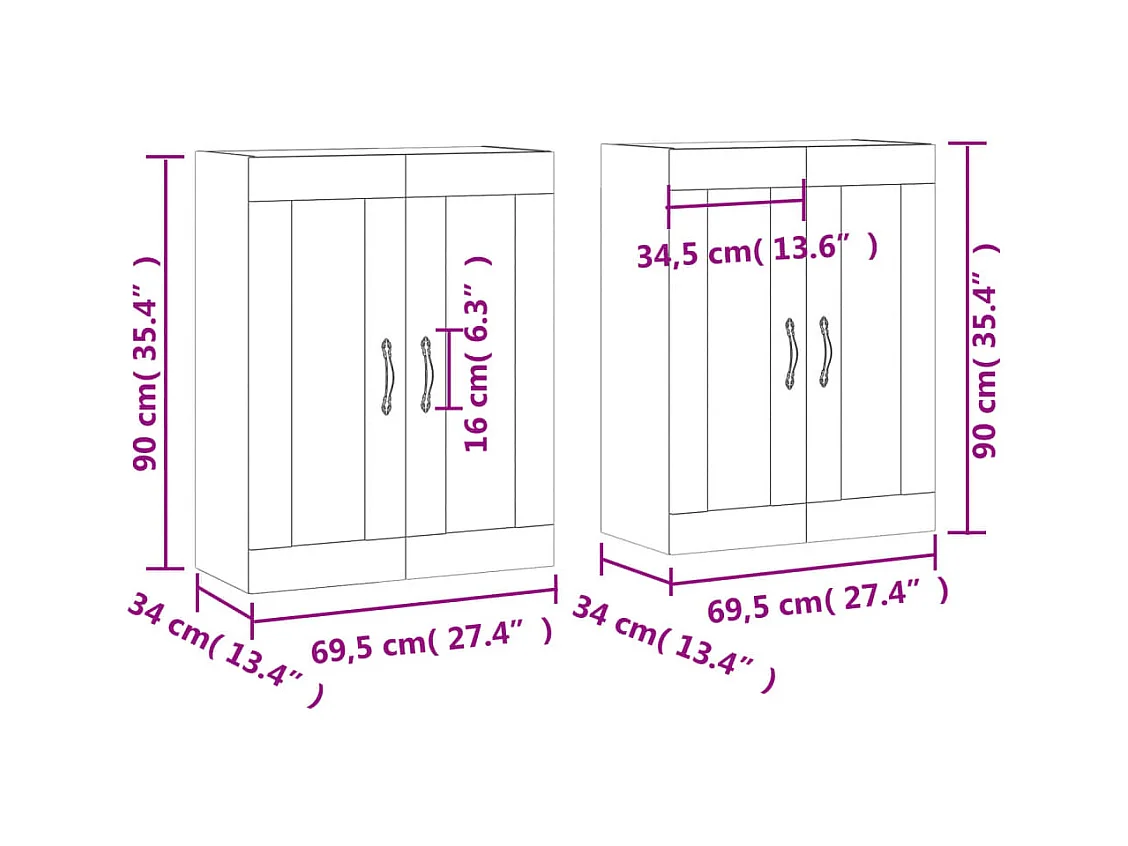 Wandschränke 2 Stk. Betongrau Holzwerkstoff