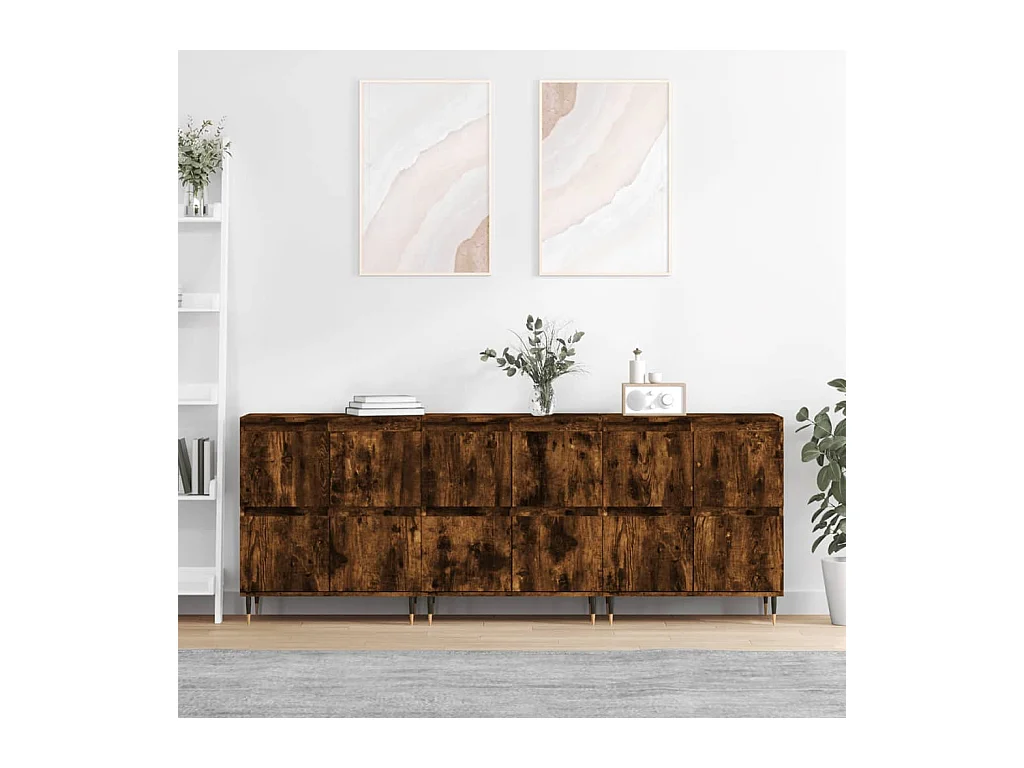 Credenze 3 pz Rovere Fumo in Legno Multistrato