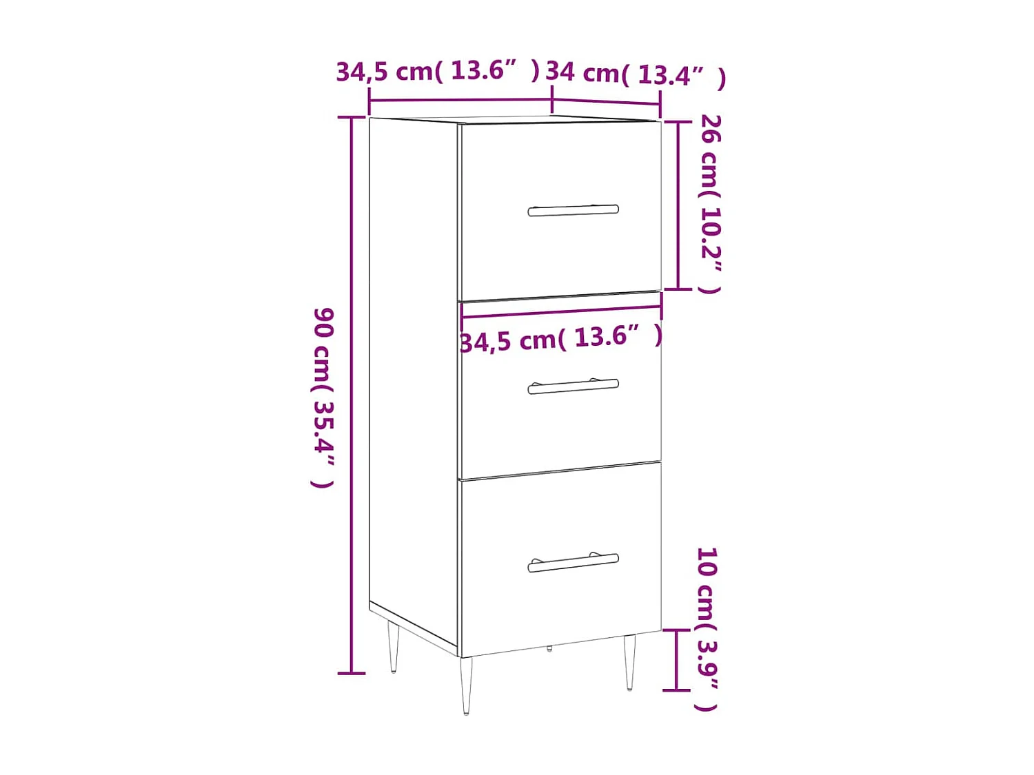 Dressoir 34,5x34x90 cm bewerkt hout grijs sonoma eikenkleurig