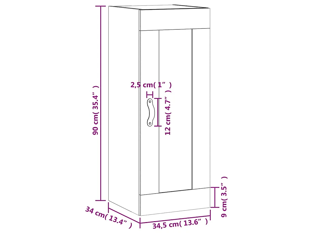 Wandkast 34,5x34x90 cm bewerkt hout grijs sonoma eikenkleurig
