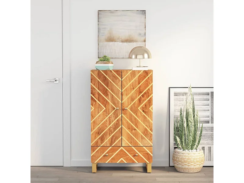 Highboard Braun und Schwarz 60x33,5x100 cm Massivholz Mango