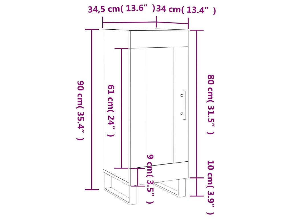 Buffet Chêne fumé 34,5x34x90 cm Bois d'ingénierie