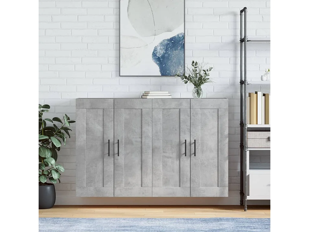 Armoires murales 2 pcs gris béton bois d'ingénierie