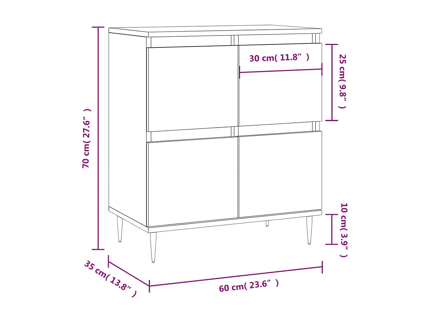 Credenza Nero 60x35x70 cm in Legno Multistrato