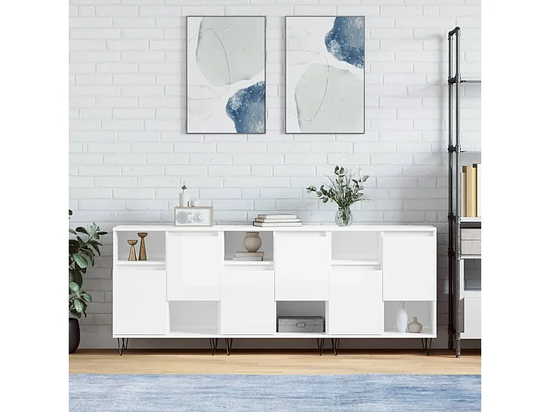 Buffets 3 pcs blanc brillant bois d'ingénierie