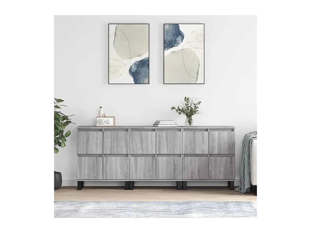 Credenze 3 pz Grigio Sonoma in Legno Multistrato