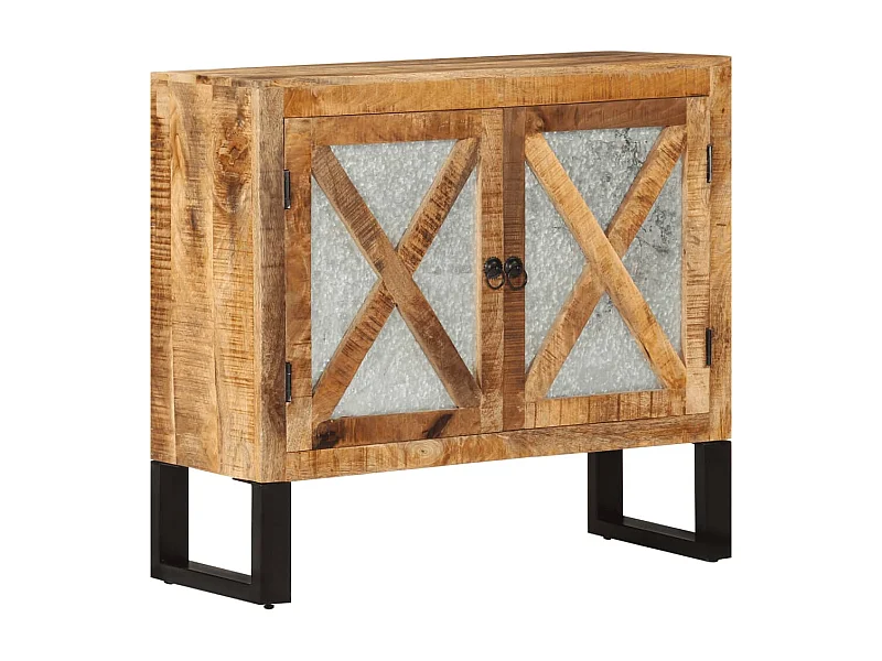 Buffet 80x30x71 cm bois de manguier brut massif et métal