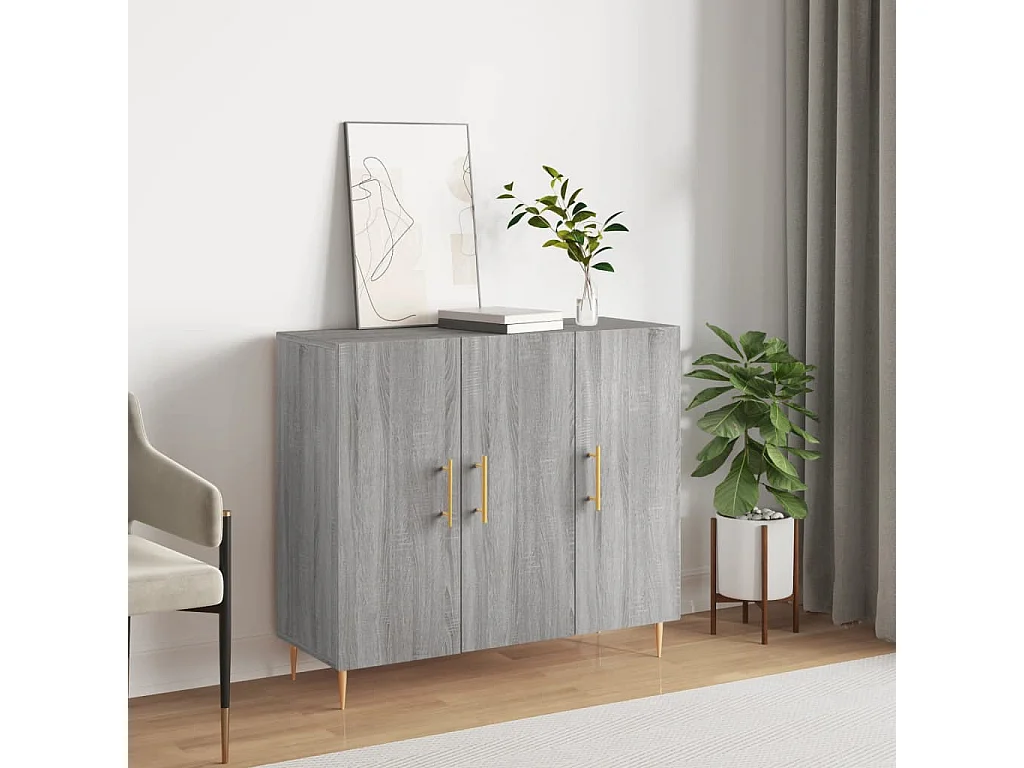 Credenza Grigio Sonoma 90x34x80 cm in Legno Multistrato