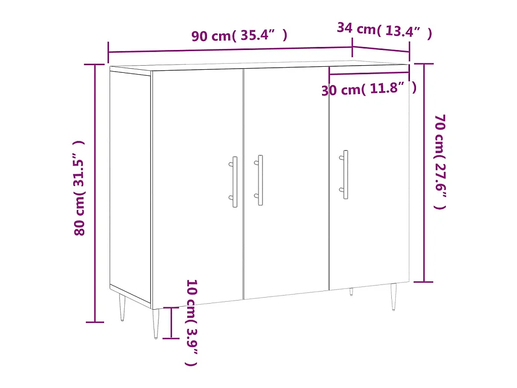 Credenza Grigio Sonoma 90x34x80 cm in Legno Multistrato