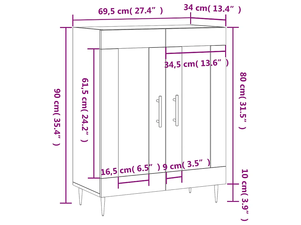 Dressoir 69,5x34x90 cm bewerkt hout gerookt eikenkleurig