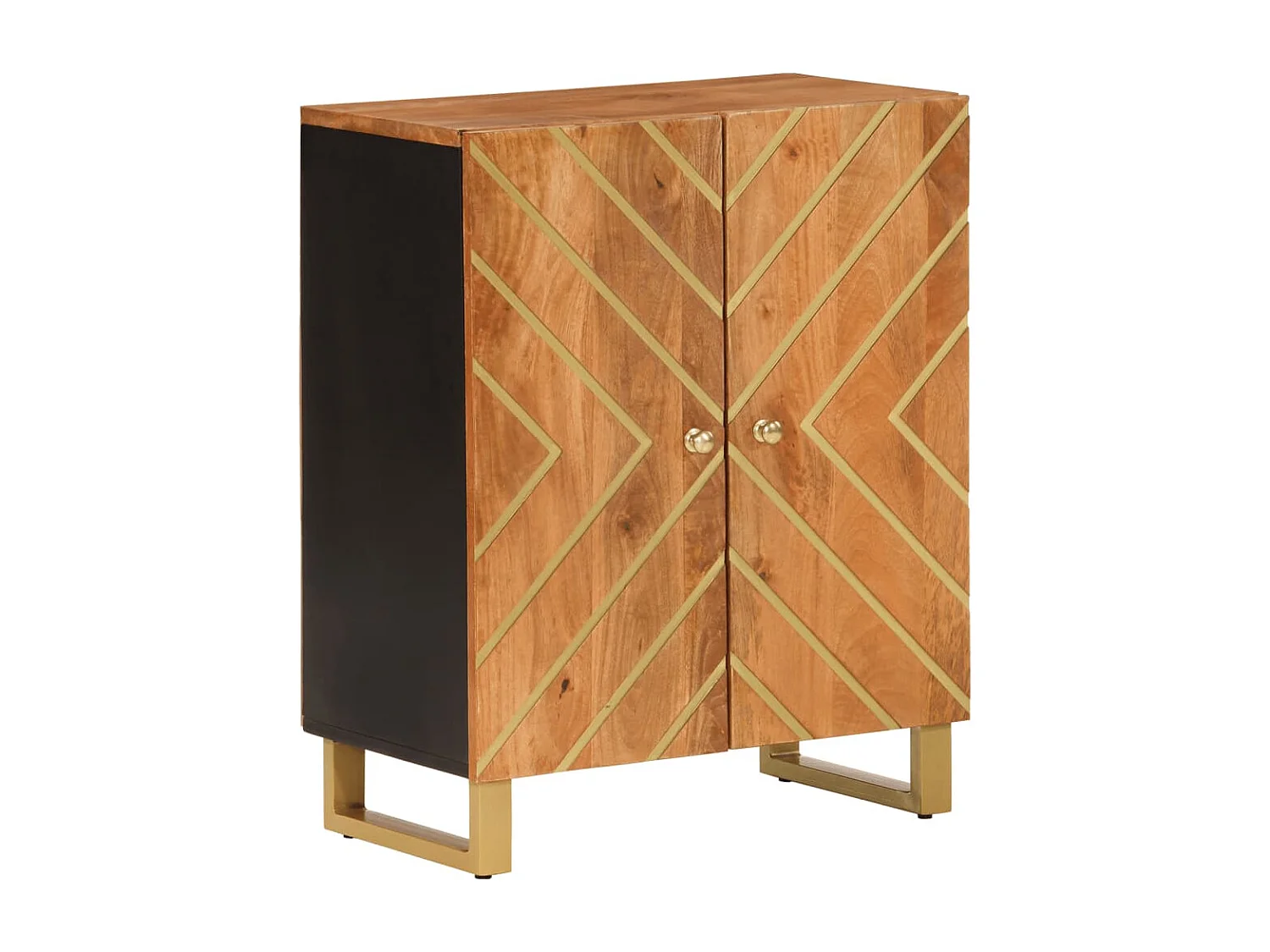 Mobiletto Marrone e Nero 60x33,5x75 cm Legno Massello di Mango