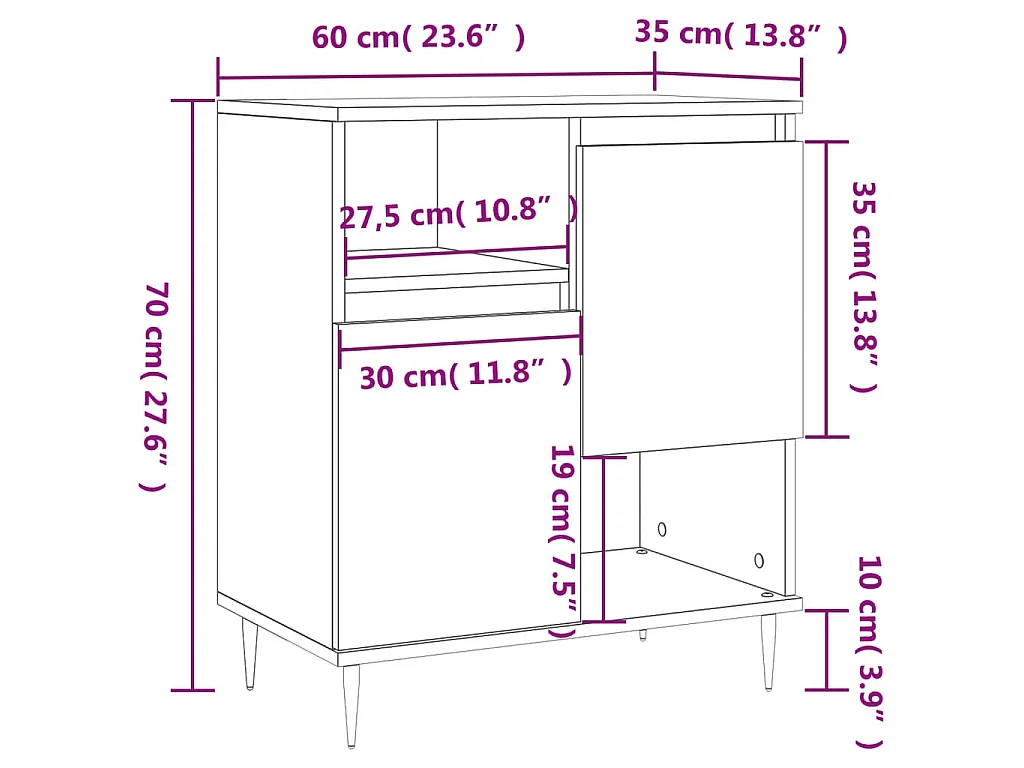 Dressoir 60x35x70 cm bewerkt hout sonoma eikenkleurig