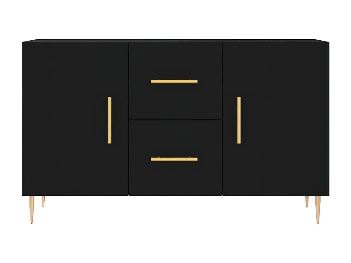 Nowoczesna Czarna Kredens z Drewna Inżynieryjnego 100x36x60 cm z Metalowymi Nóżkami