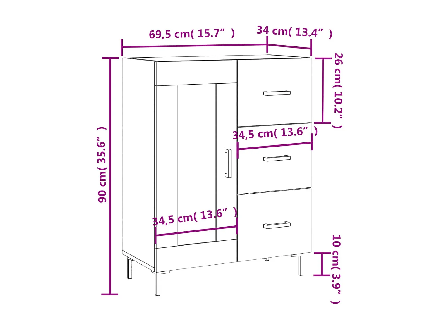 Dressoir 69,5x34x90 cm bewerkt hout grijs sonoma eikenkleurig