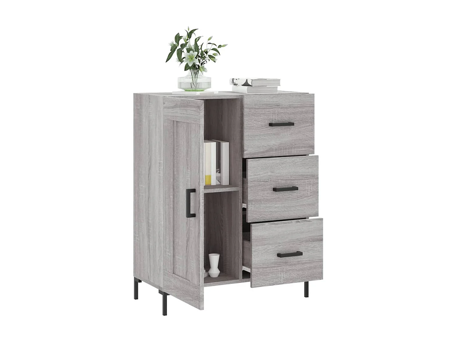 Dressoir 69,5x34x90 cm bewerkt hout grijs sonoma eikenkleurig