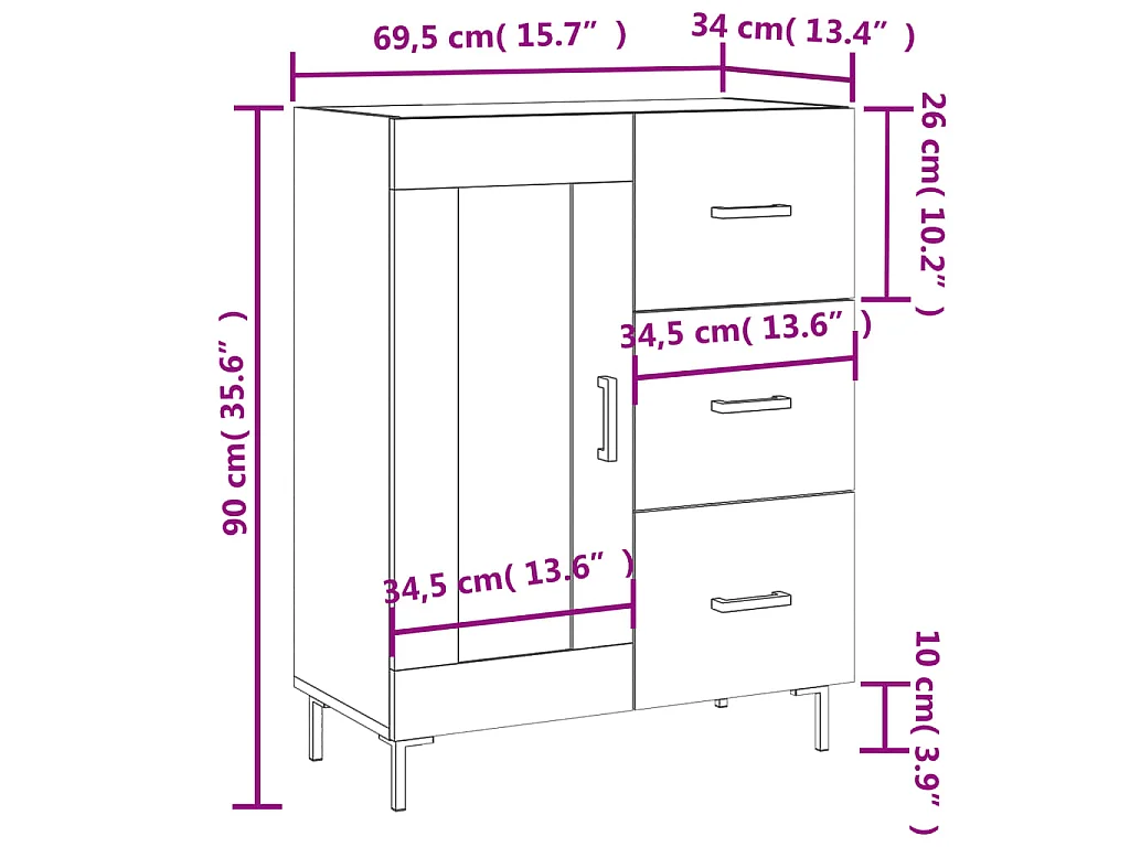 Buffet sonoma gris 69,5x34x90 cm bois d'ingénierie