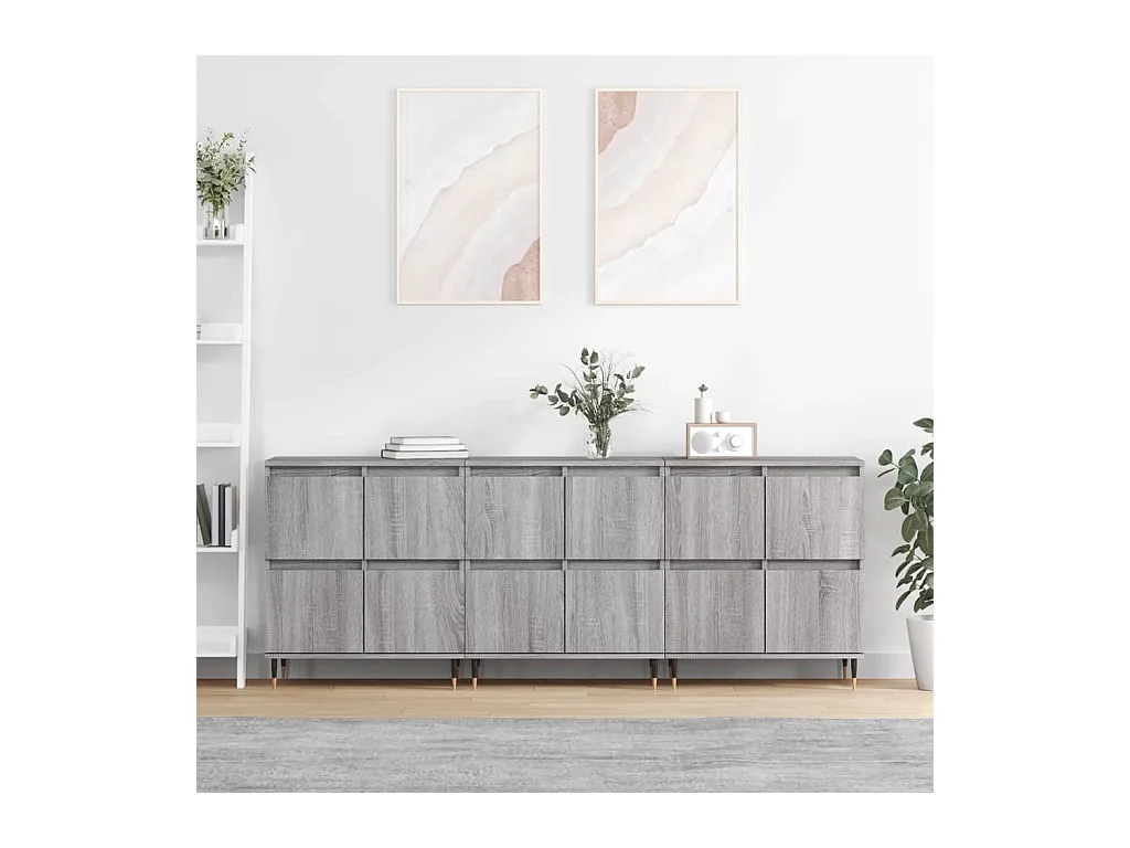 Credenze 3 pz Grigio Sonoma in Legno Multistrato