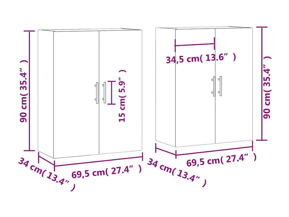 Hangkasten 2 st 69,5x34x90 cm gerookt eikenkleurig