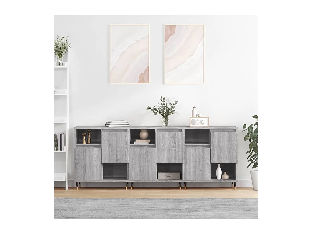 Credenze 3 pz Grigio Sonoma in Legno Multistrato