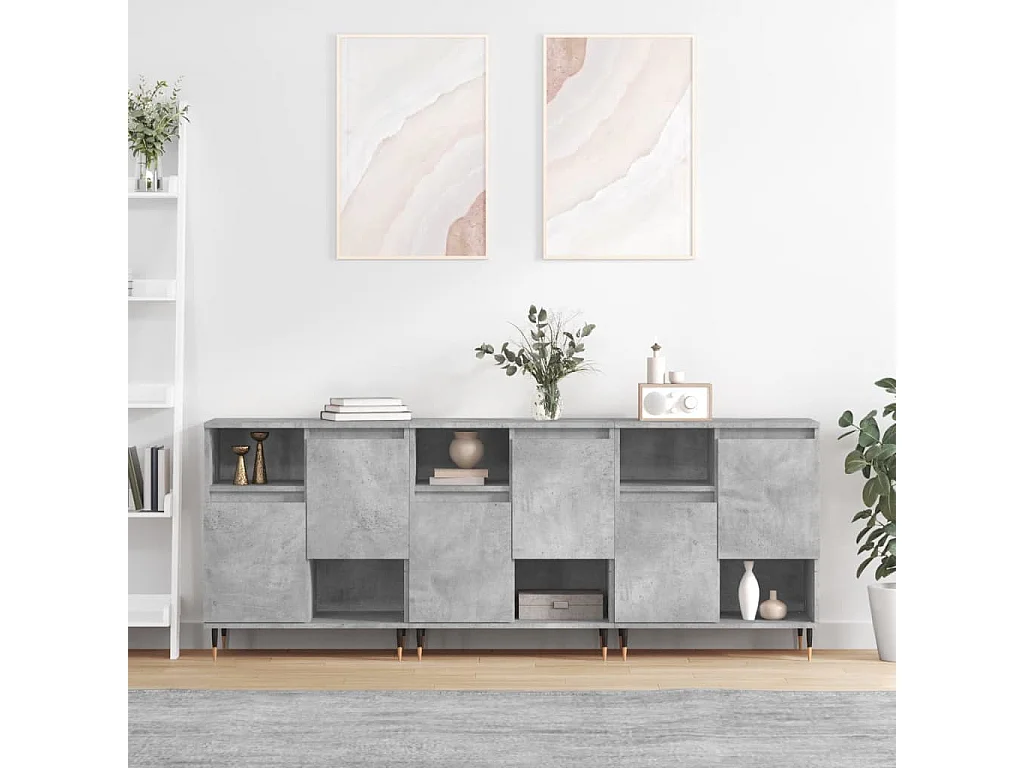 Credenze 3 pz Grigio Cemento in Legno Multistrato