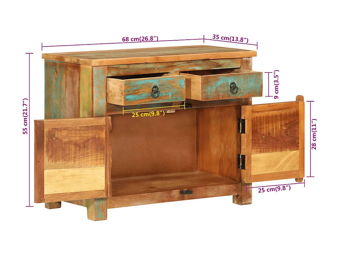 Buffet 68x35x55 cm bois massif de récupération