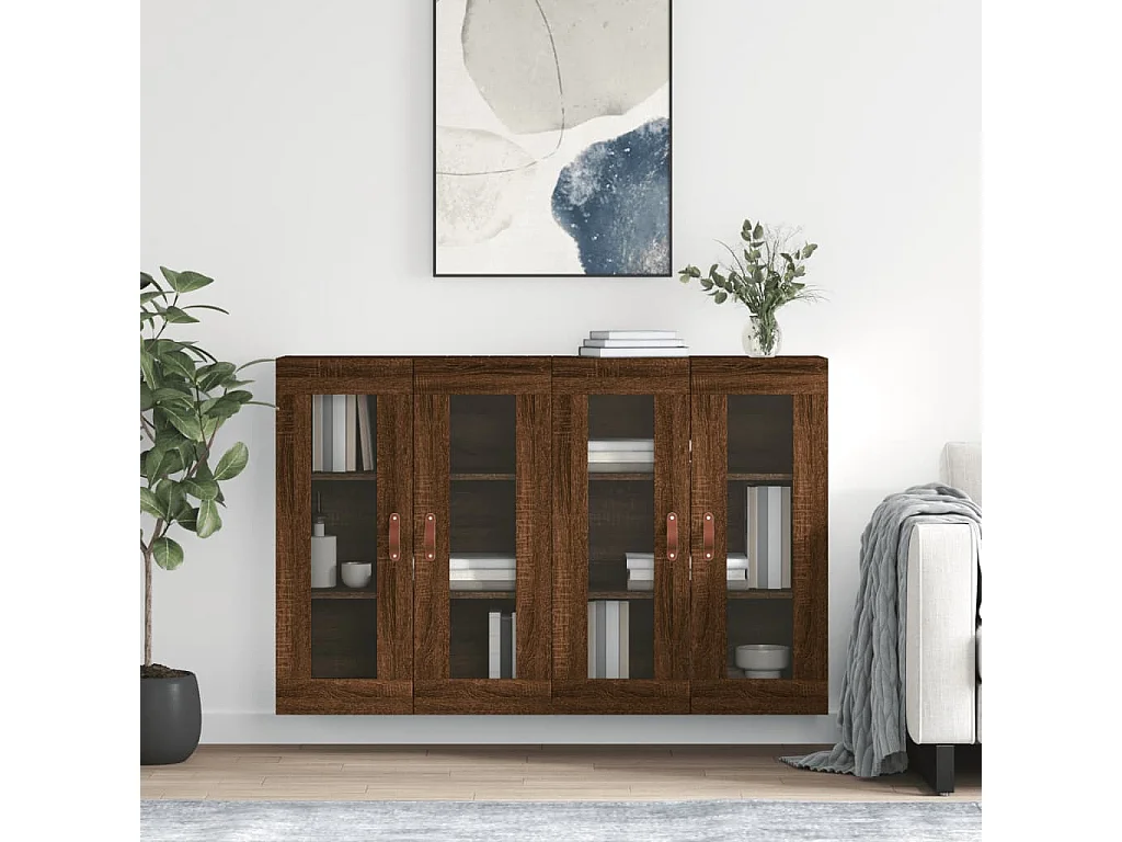 Hangkasten 2 st bewerkt hout bruin eikenkleur