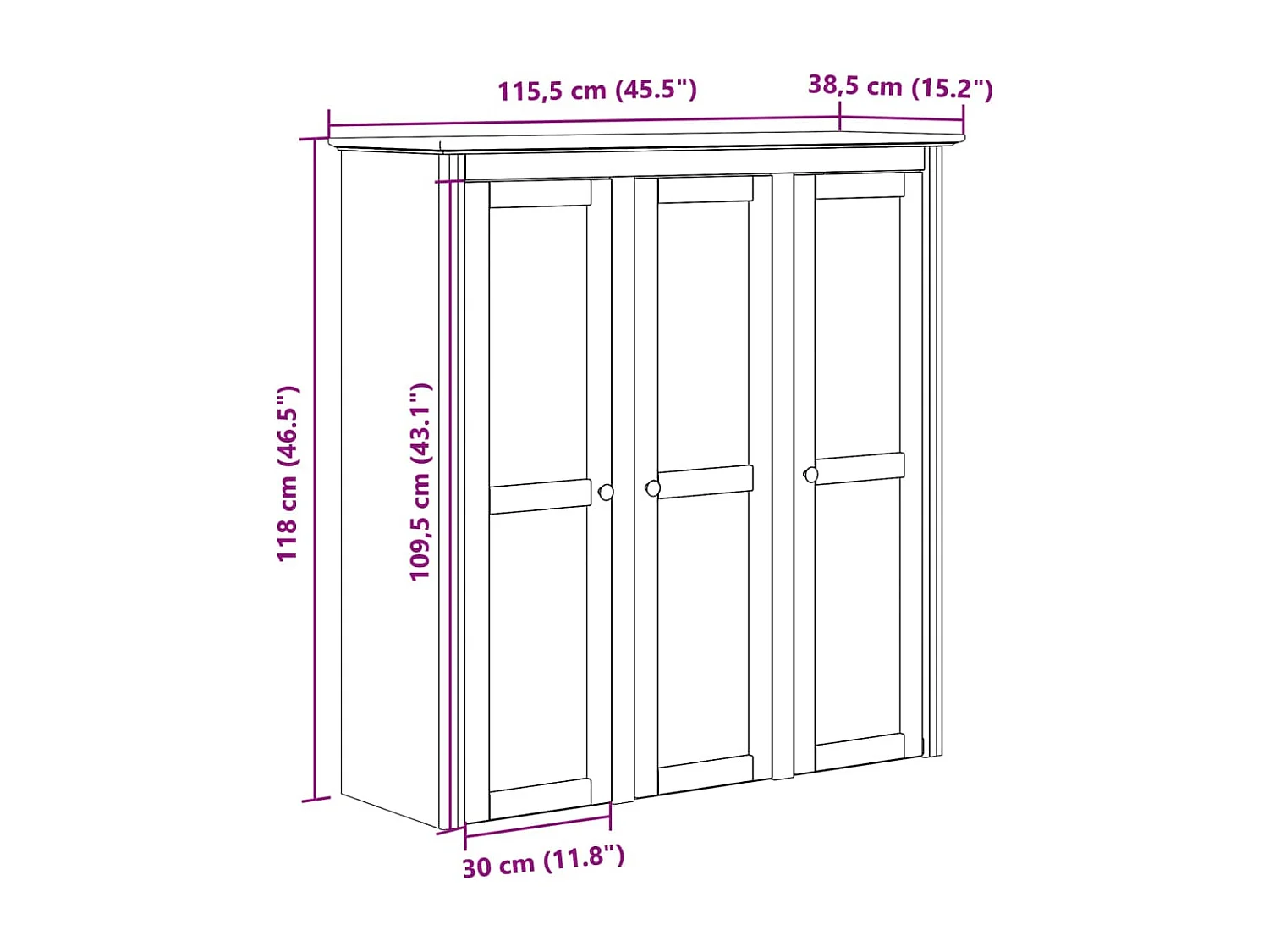 Armoire avec portes vitrées BODO blanc bois de pin massif