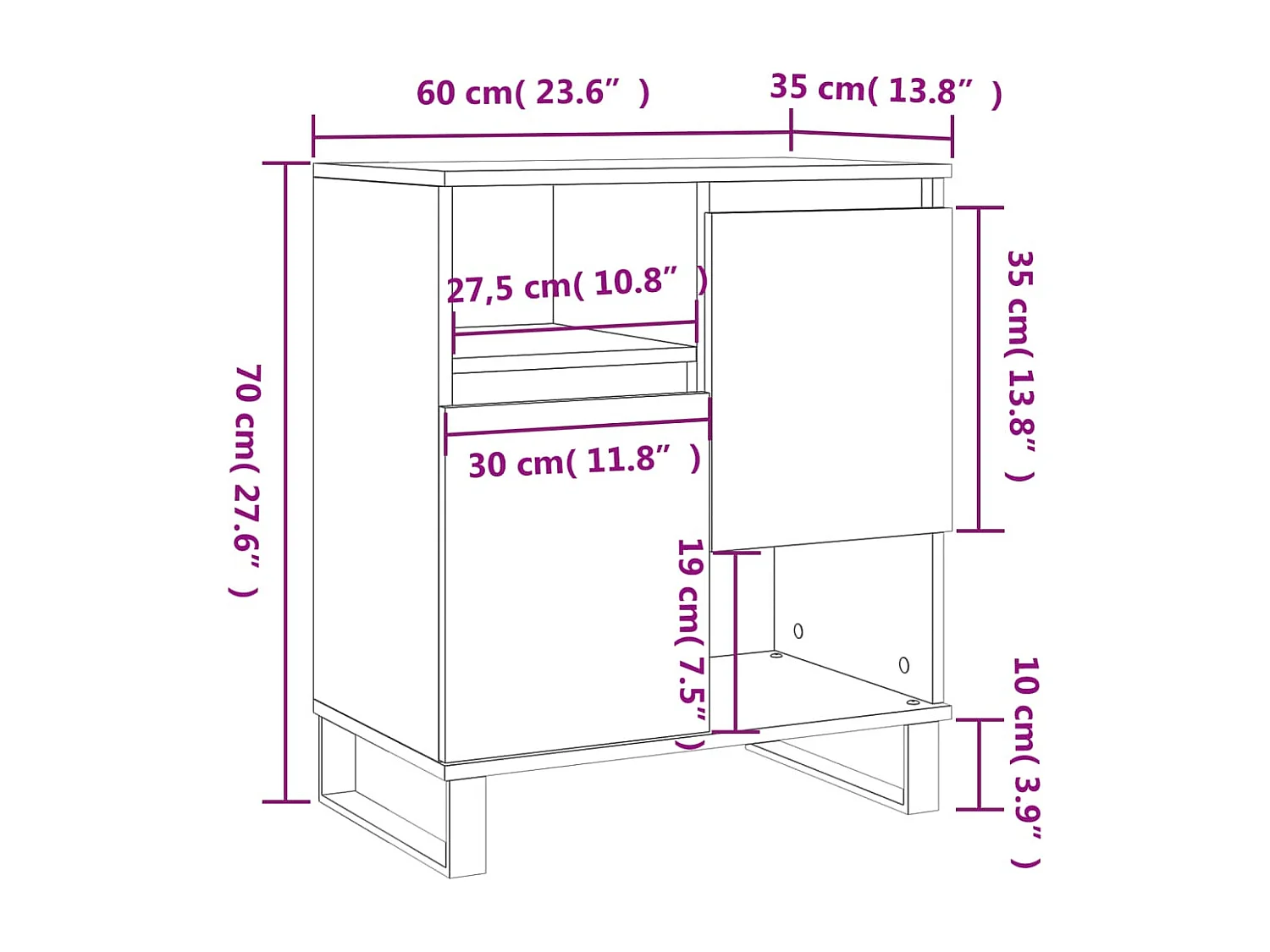 Dressoir 60x35x70 cm bewerkt hout bruin eikenkleur