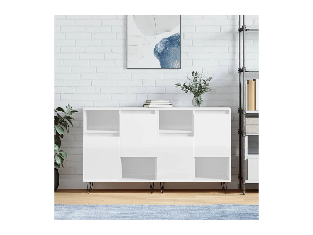 Credenze 2 pz Bianco Lucido in Legno Multistrato