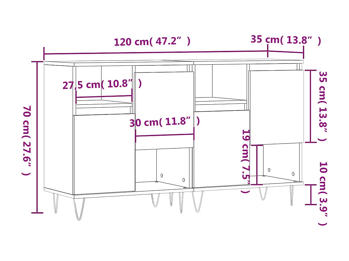 Aparadores 2 pcs derivados de madeira branco brilhante