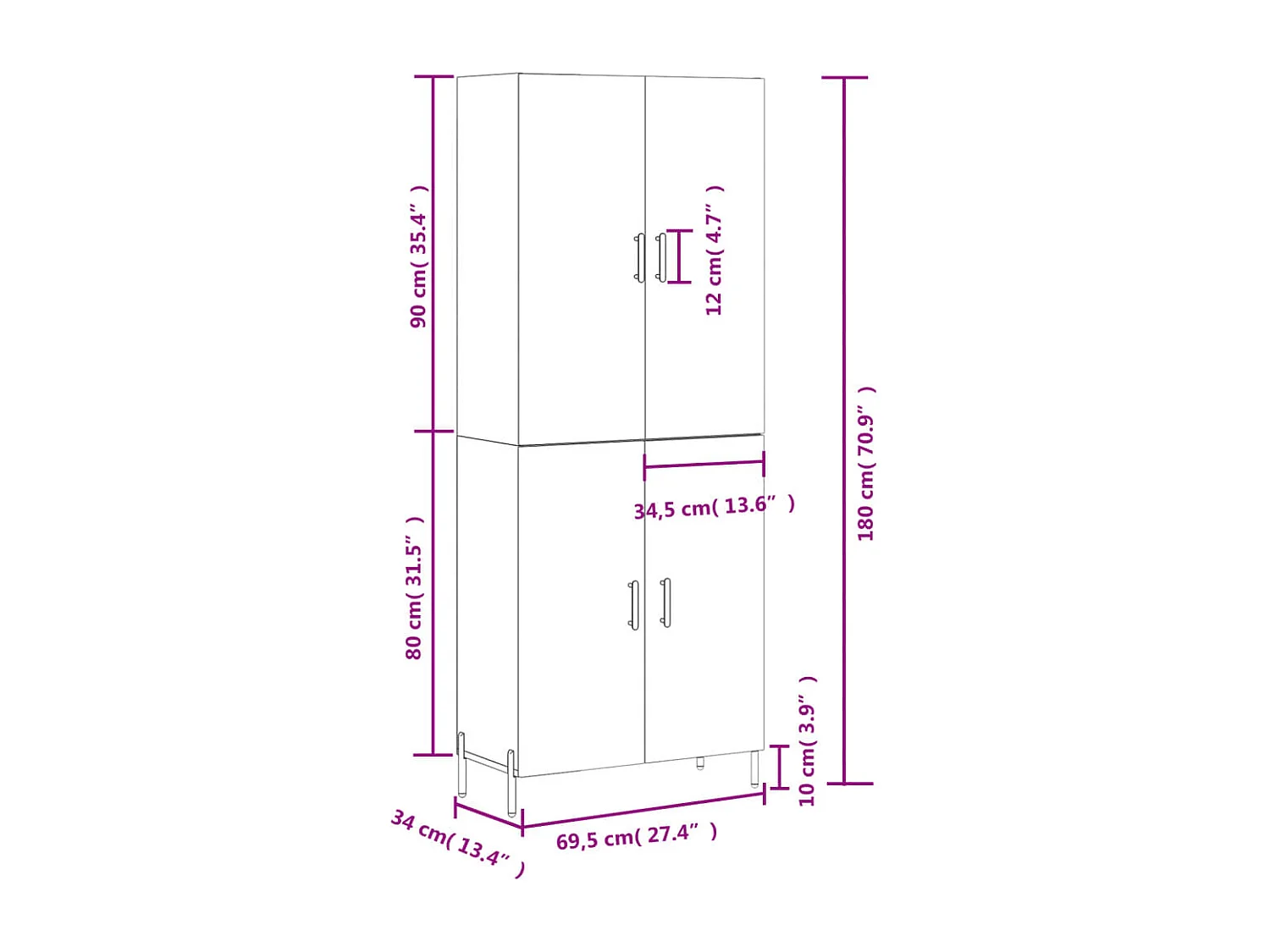 Buffet haut Chêne fumé 69,5x34x180 cm Bois d'ingénierie
