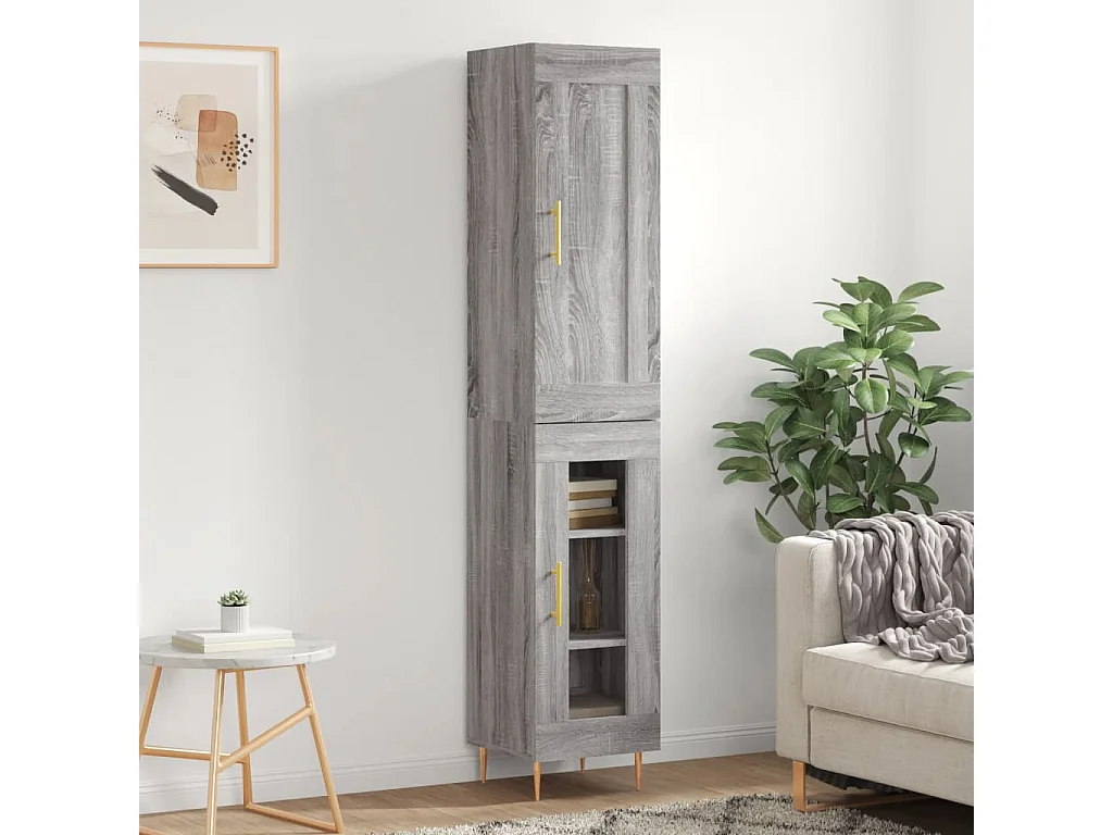 Hoge kast 34,5x34x180 cm bewerkt hout grijs sonoma eikenkleurig