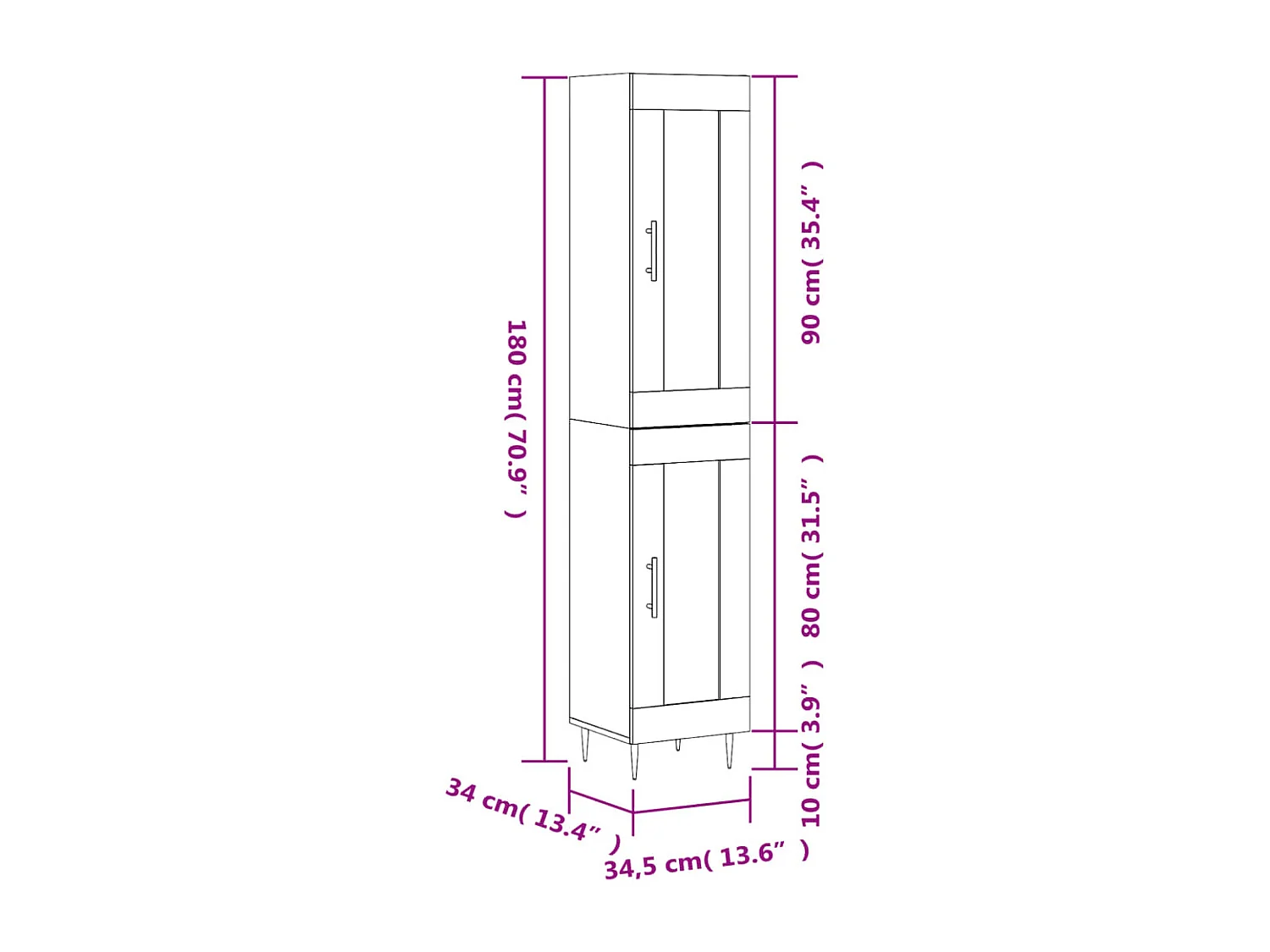 Hoge kast 34,5x34x180 cm bewerkt hout grijs sonoma eikenkleurig