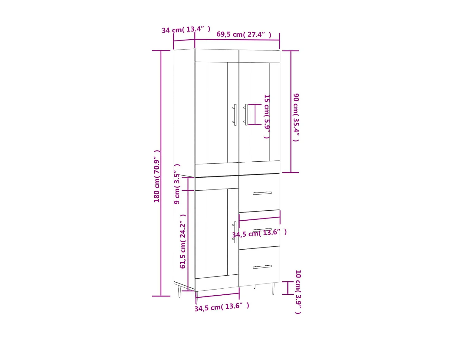 Credenza Rovere Sonoma 69,5x34x180 cm in Legno Multistrato